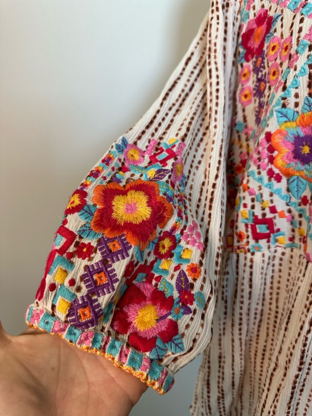 Savanna Jane Cream Blouse with Pink, Turquoise & Orange Floral Embroidery - Picture 2 of 6